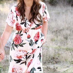 Long maxi pink floral dress